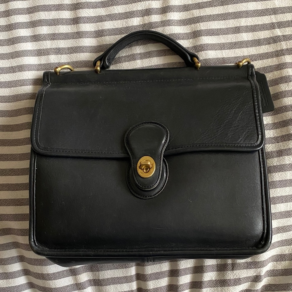 Coach Willis Black Leather Top-Handle Briefcase with Gold Hardware